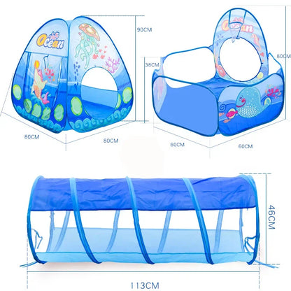 Small Children Foldable Tent with Tunnel and Balls Pit, Baby Play House