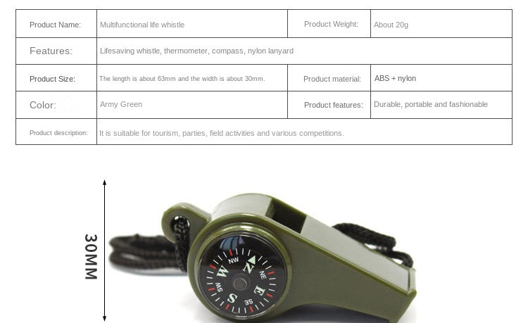 ABS Emergency Survival Whistle with Thermometer and Compass, 3 in 1, High Decibel, Portable, Outdoor