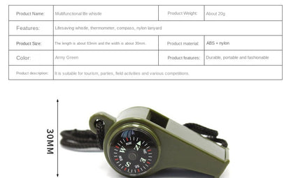ABS Emergency Survival Whistle with Thermometer and Compass, 3 in 1, High Decibel, Portable, Outdoor