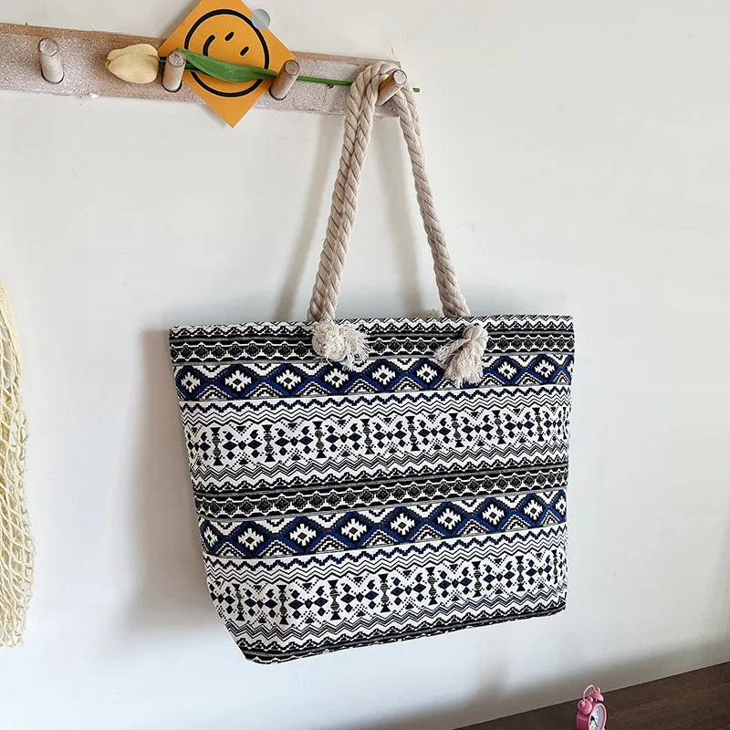 Women's Summer Beach Tote, Printed Canvas Shopping Bag