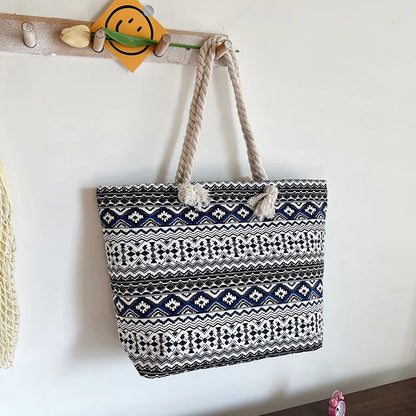 Women's Summer Beach Tote, Printed Canvas Shopping Bag