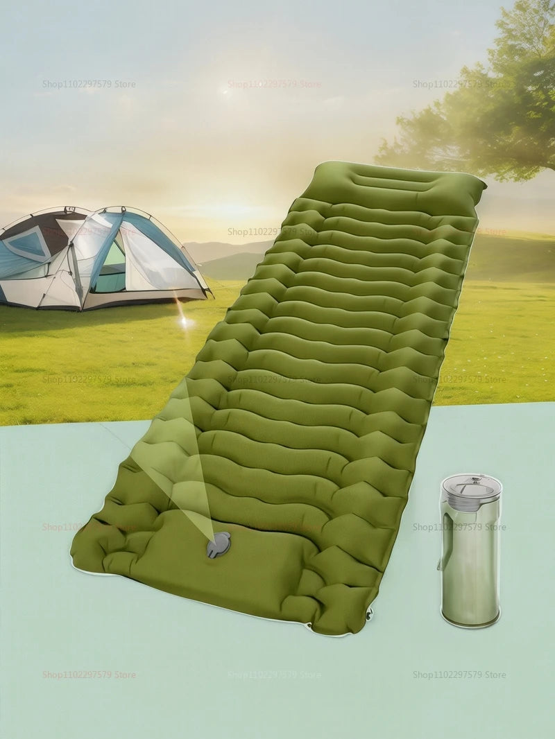 Outdoor camping mattress with built-in pump Ultralight thickened sleeping pad inflatable pillow for hiking picnic trips