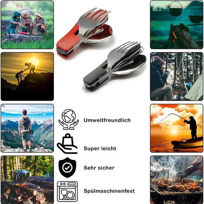 Stainless Steel Cutlery 4in1 Outdoor Picnic Tableware Foldable Knife Fork Spoon Bottle Opener Camping Folding Pocket Cutlery Set