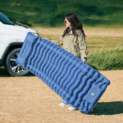 Outdoor camping mattress with built-in pump Ultralight thickened sleeping pad inflatable pillow for hiking picnic trips