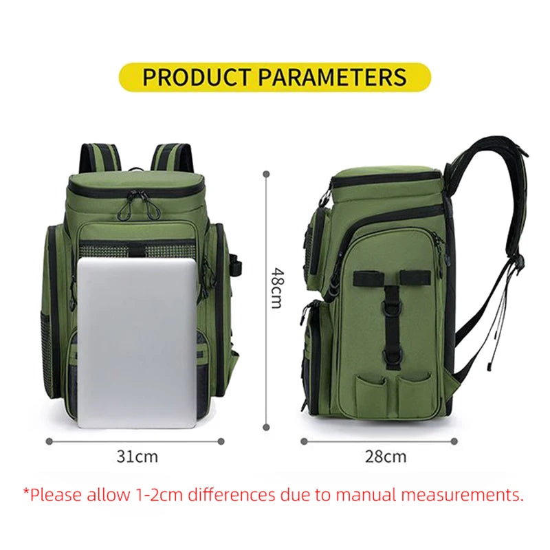 50L Fishing Bag with Rod Holders Chest Bag Fish Tackle Lure Organizer Storage Backpack Outdoor Camping Hiking Large Bagpack