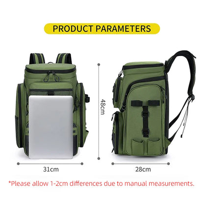 50L Fishing Bag with Rod Holders Chest Bag Fish Tackle Lure Organizer Storage Backpack Outdoor Camping Hiking Large Bagpack