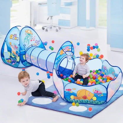 Small Children Foldable Tent with Tunnel and Balls Pit, Baby Play House