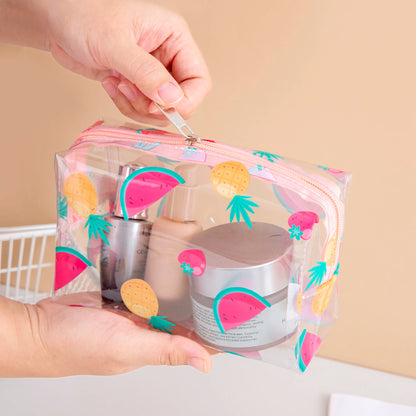 Summer Cute Waterproof Clear printing Cosmetics Bag PVC Zippered Toiletry Carry Pouch  for  Beach Swimming Travel