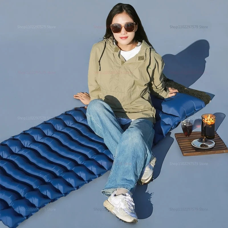 Outdoor camping mattress with built-in pump Ultralight thickened sleeping pad inflatable pillow for hiking picnic trips