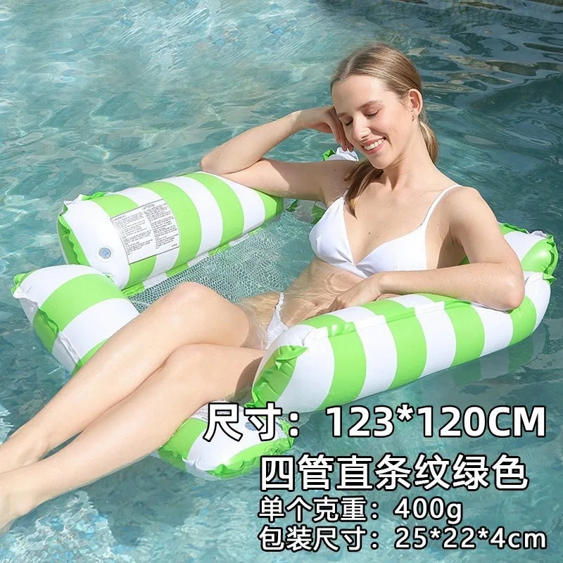 Swimming Pool Floating Lounge, Mesh Fabric Backrest, Striped Design, Summer Beach Floats