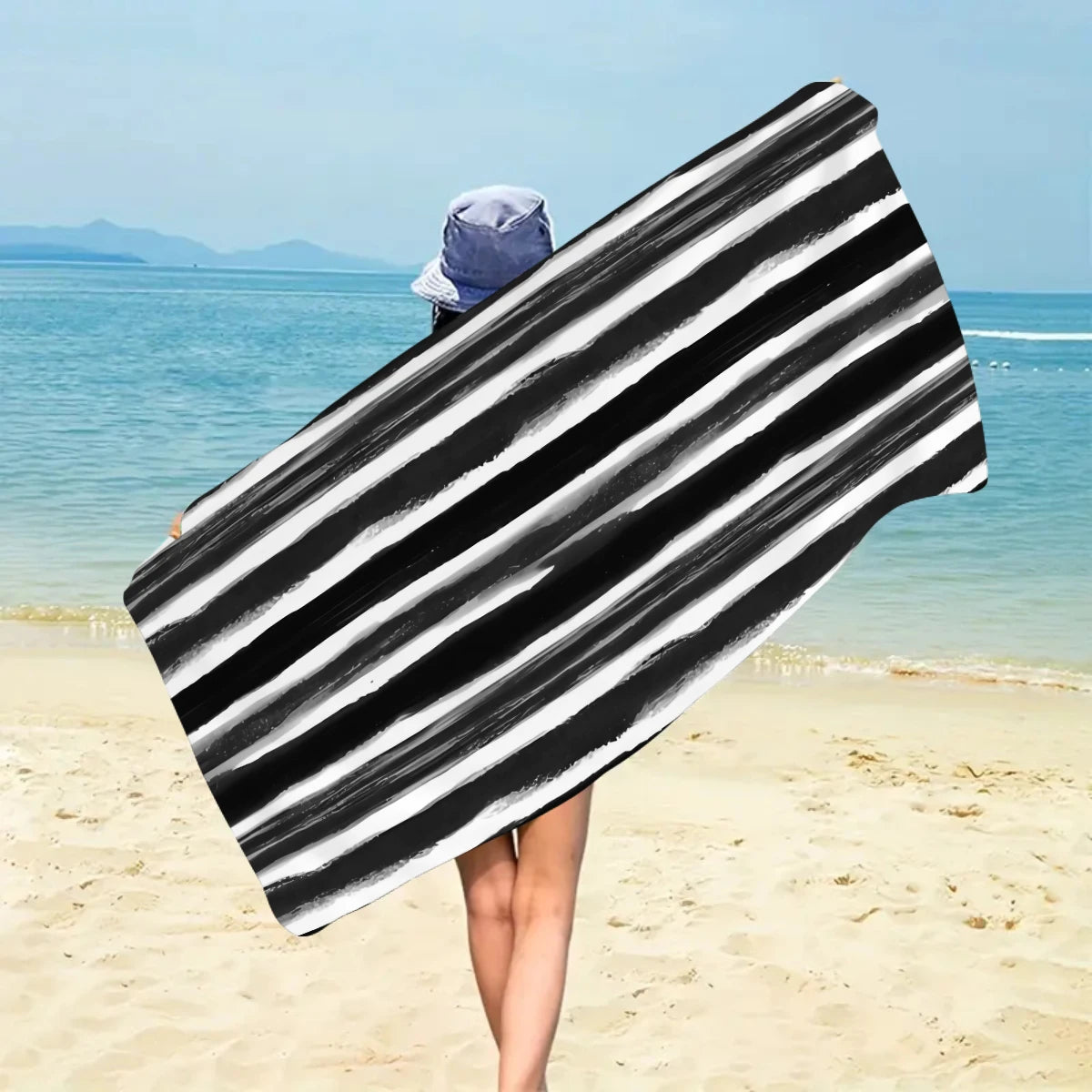 Fashionable Colorful Striped Beach Towel, Quick Drying Absorbent