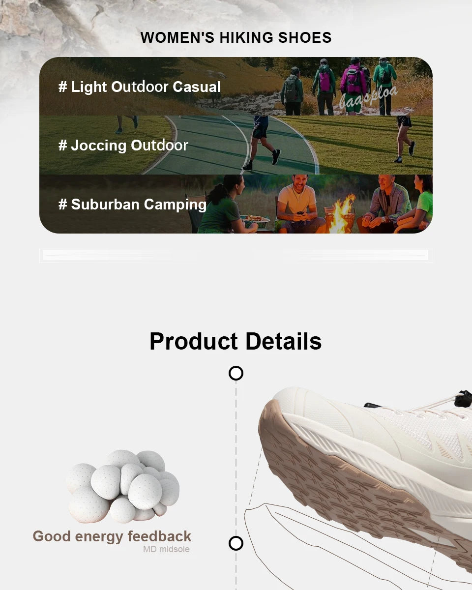 Baasploa Women Hiking Shoes Fashion Comfort Rubber Sole Non-Slip Wear-Resistant Sport Shoes Female Breathable Outdoor Sneakers