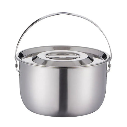 Stainless Steel Outdoor Camping Pot with Handle and Lid 17-26cm Hanging Camping Cookware Durable Multifunctional
