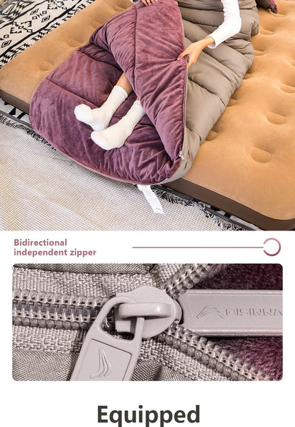 BISINNA Portable Camping Sleeping Bag Lightweight Short Velvet Cotton Winter Sleeping Bag With Pillow Outdoor Traveling Hiking