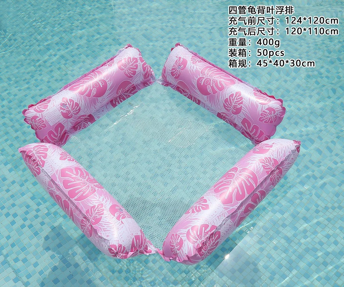 Swimming Pool Floating Lounge, Mesh Fabric Backrest, Striped Design, Summer Beach Floats