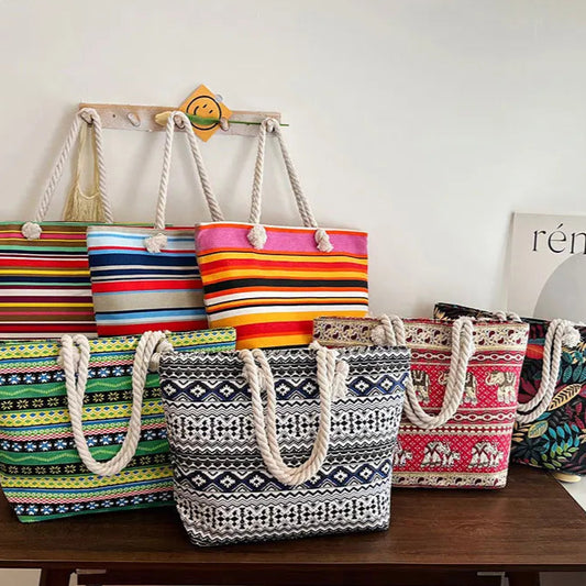 Women's Summer Beach Tote, Printed Canvas Shopping Bag