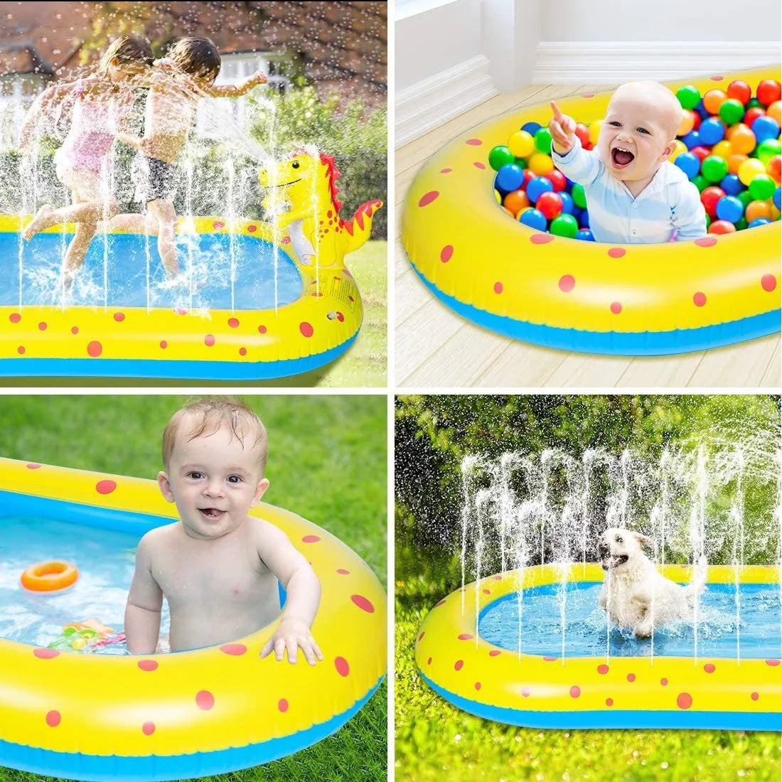 1.7m Inflatable Swimming Pool, Dinosaur Shape, PVC  Material, Outdoor Bath Lawn, Water Toy Inflatable Fountain