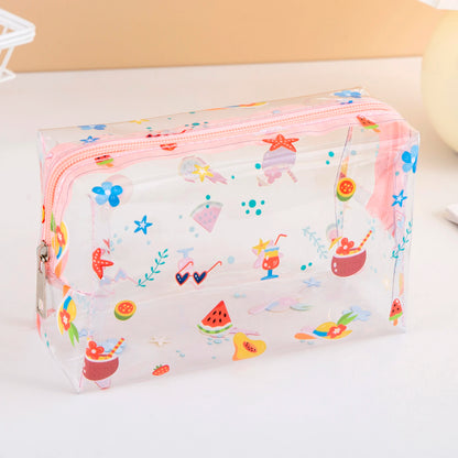 Summer Cute Waterproof Clear printing Cosmetics Bag PVC Zippered Toiletry Carry Pouch  for  Beach Swimming Travel