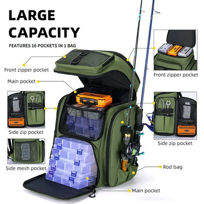 50L Fishing Bag with Rod Holders Chest Bag Fish Tackle Lure Organizer Storage Backpack Outdoor Camping Hiking Large Bagpack
