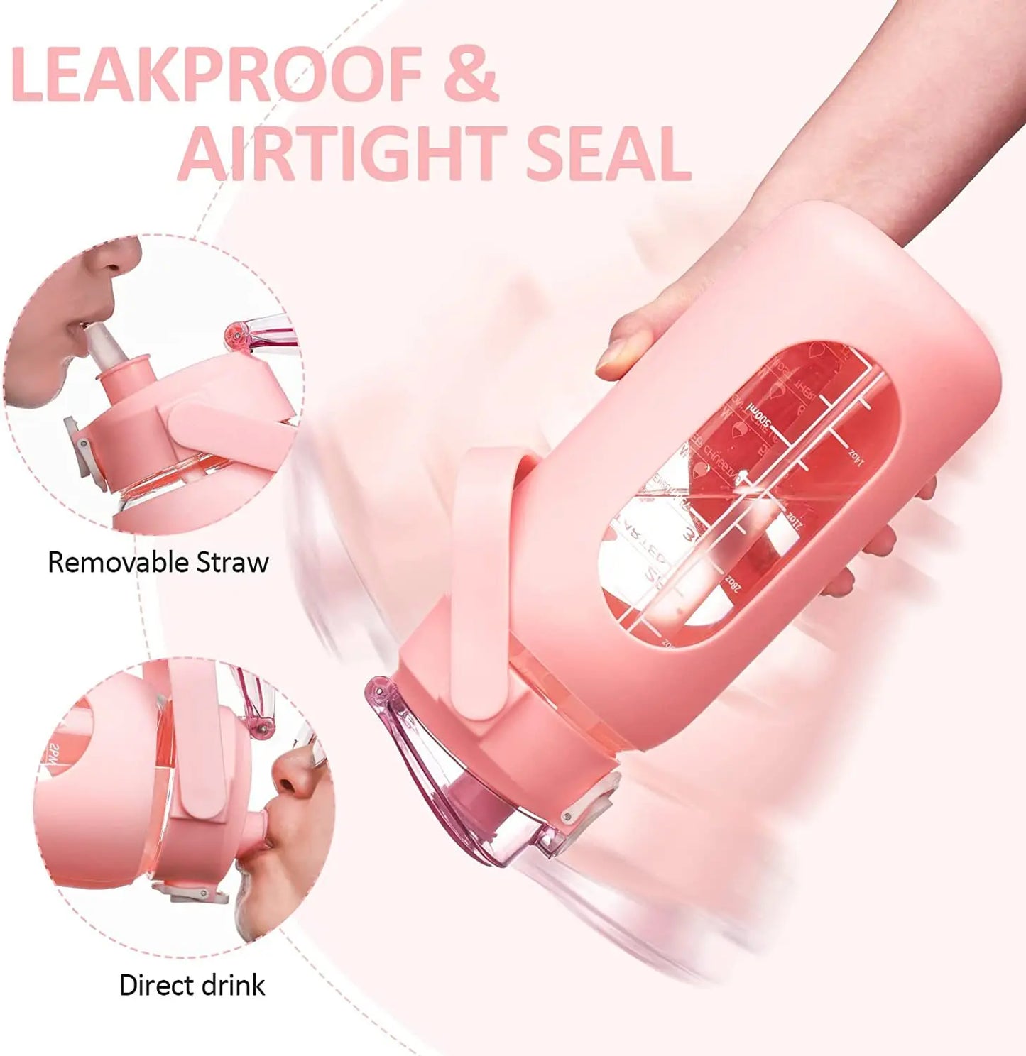 2024 New 946ml/1656ml/1892ml Glass Bottle With Silicone Straw Sleeve And Time Marker Camping Home Office Gym Glass Water Bottle