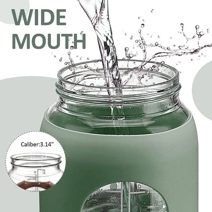 2024 New 946ml/1656ml/1892ml Glass Bottle With Silicone Straw Sleeve And Time Marker Camping Home Office Gym Glass Water Bottle