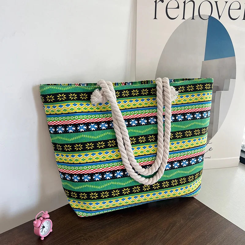Women's Summer Beach Tote, Printed Canvas Shopping Bag