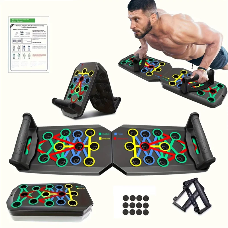 Portable Folding Push-Up Board, Multi-Functional Anti-Slip Mat, With Handle, Home Fitness Exercise For Chest