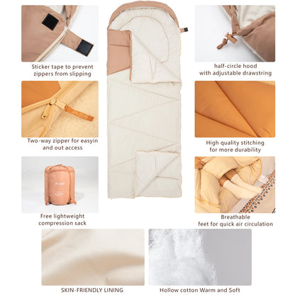 BISINNA Camping Sleeping Bag Ultralight 4 Season Warm Envelope Backpacking Cotton Sleeping Bag for Outdoor Traveling Hiking