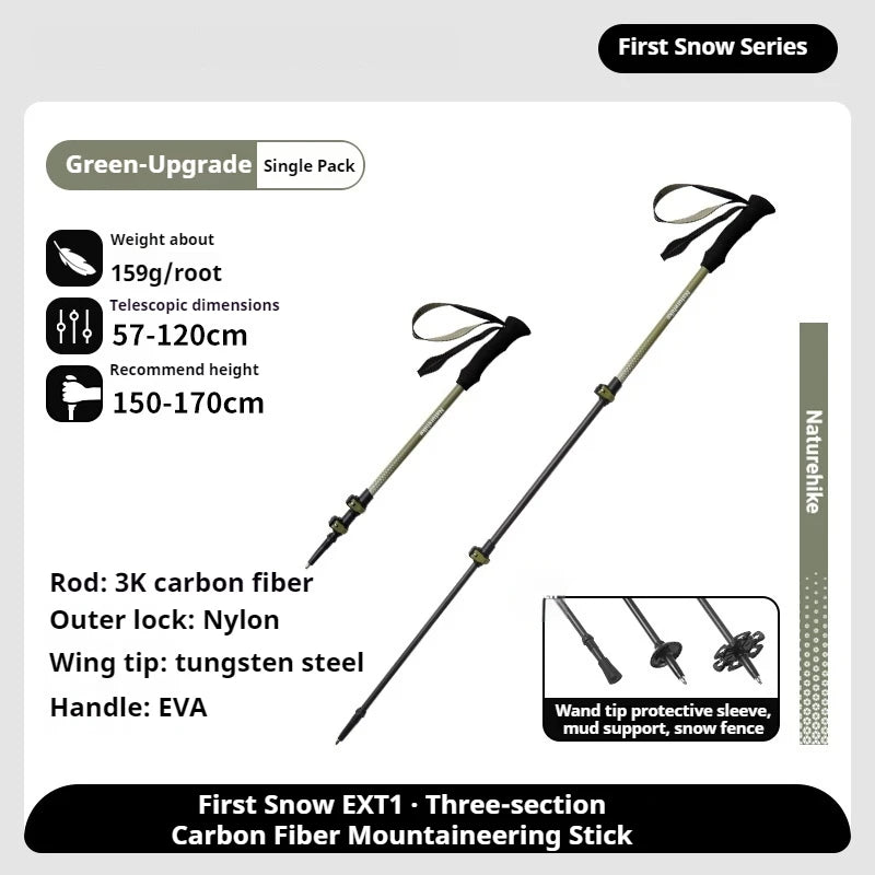 Naturehike 3-Section Trekking Pole 3K Carbon Fiber Ultralight Adjustable EVA Walking Stick Outdoor Hiking Telescopic Pole EXT1