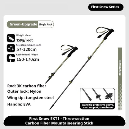 Naturehike 3-Section Trekking Pole 3K Carbon Fiber Ultralight Adjustable EVA Walking Stick Outdoor Hiking Telescopic Pole EXT1