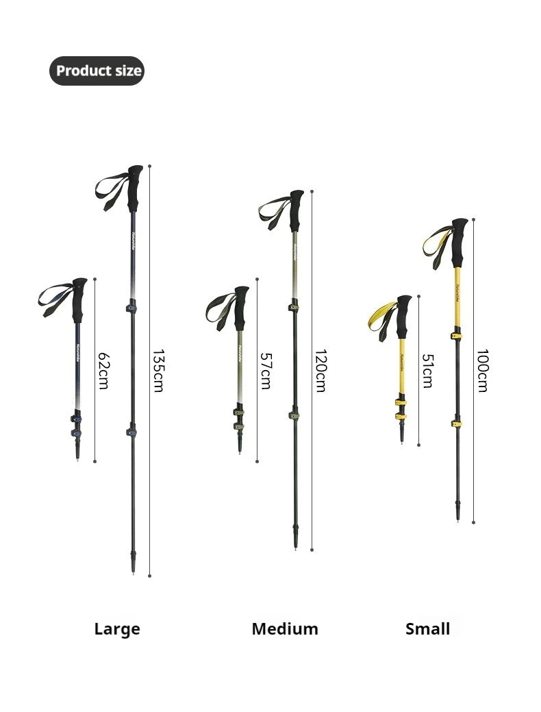 Naturehike 3-Section Trekking Pole 3K Carbon Fiber Ultralight Adjustable EVA Walking Stick Outdoor Hiking Telescopic Pole EXT1