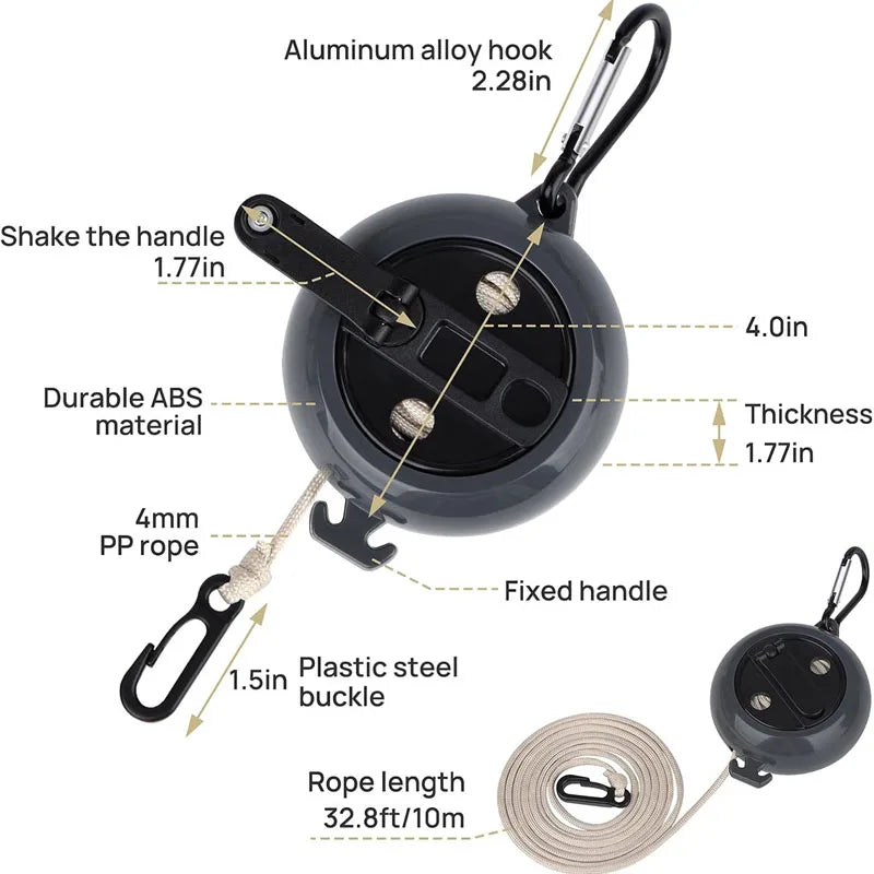 Outdoor Retractable Clothesline Adjustable 32ft/10M Camping Clothesline Portable Clothes Drying Rack Windproof Washing Line Rope