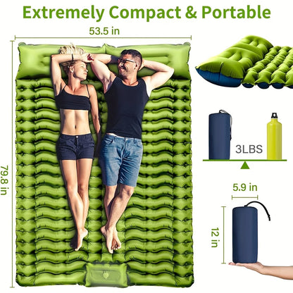 Double Inflatable Mat Thickeneded Double Sleeping Mat with Built-In Pillow and Foot Pump Suitable for Backpack Travel Hiking Travel Tent Portable Camping Style Mat