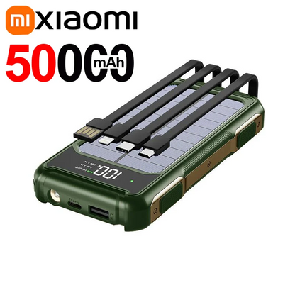 Xiaomi 200000mAh Large Capacity Solar Power Bank 4 in 1 Built in Cable Fastcharge Mobile Power Battery LED Light iPhone Samsung