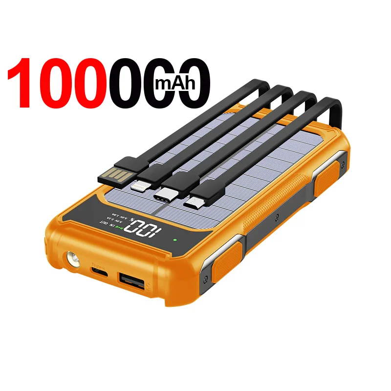 Xiaomi 200000mAh Large Capacity Solar Power Bank 4 in 1 Built in Cable Fastcharge Mobile Power Battery LED Light iPhone Samsung