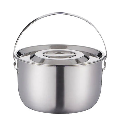 Stainless Steel Outdoor Camping Pot with Handle and Lid 17-26cm Hanging Camping Cookware Durable Multifunctional