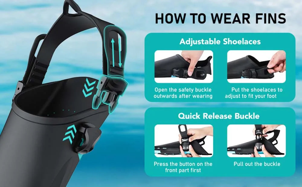 Adjustable Fins for Snorkeling, Diving, Open Heel Swimming Flippers