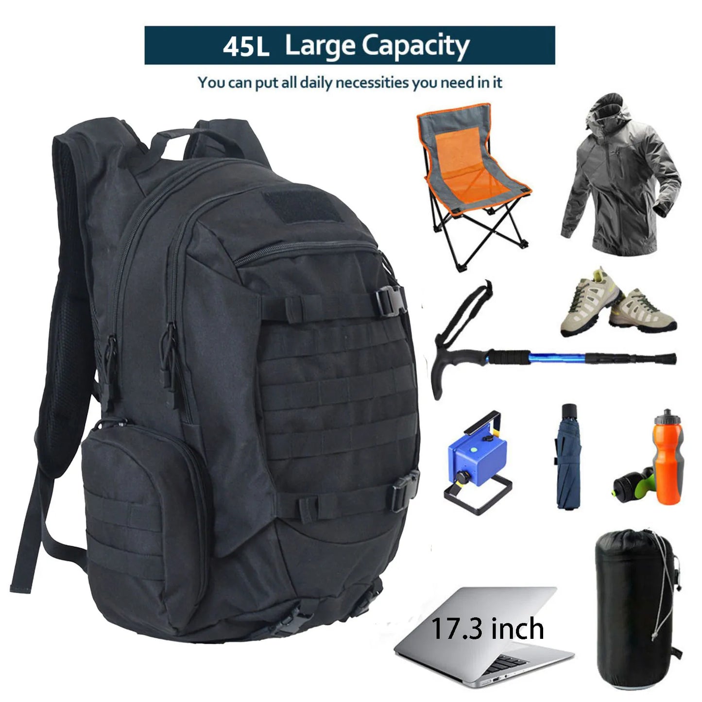 45L Waterproof Fishing Hunting Backpack Outdoor Rucksacks Tactical Sports Camping Hiking Trekking Bags