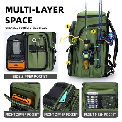 50L Fishing Bag with Rod Holders Chest Bag Fish Tackle Lure Organizer Storage Backpack Outdoor Camping Hiking Large Bagpack