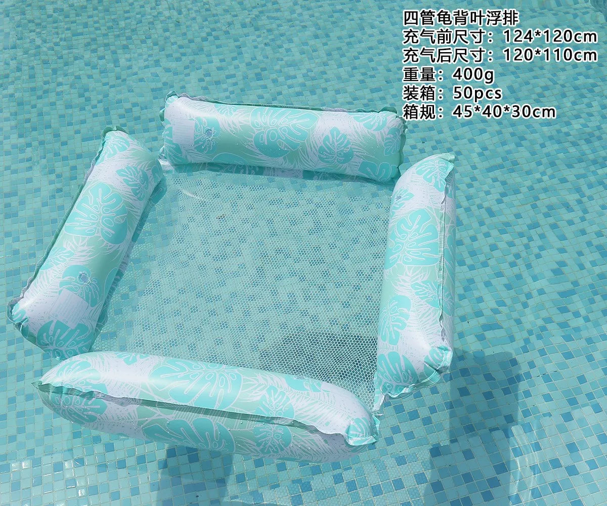 Swimming Pool Floating Lounge, Mesh Fabric Backrest, Striped Design, Summer Beach Floats