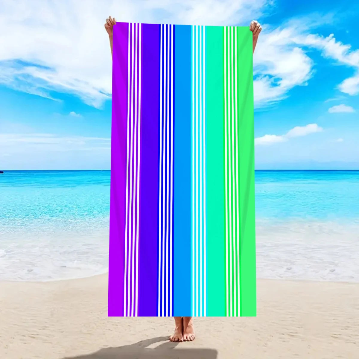 Fashionable Colorful Striped Beach Towel, Quick Drying Absorbent