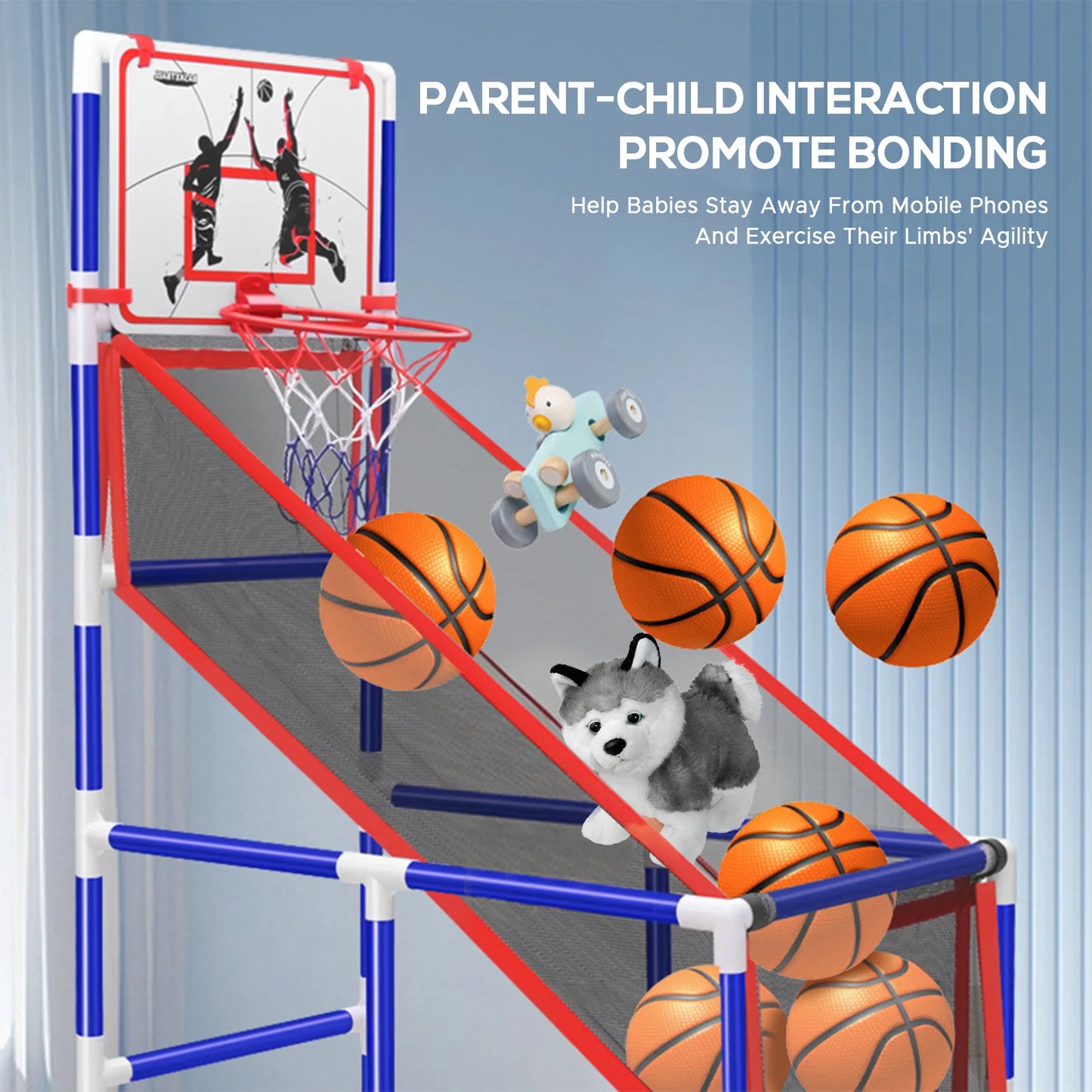 Kids Basketball Hoop, with 4 Balls, 140cm Height, Basketball Training Equipment