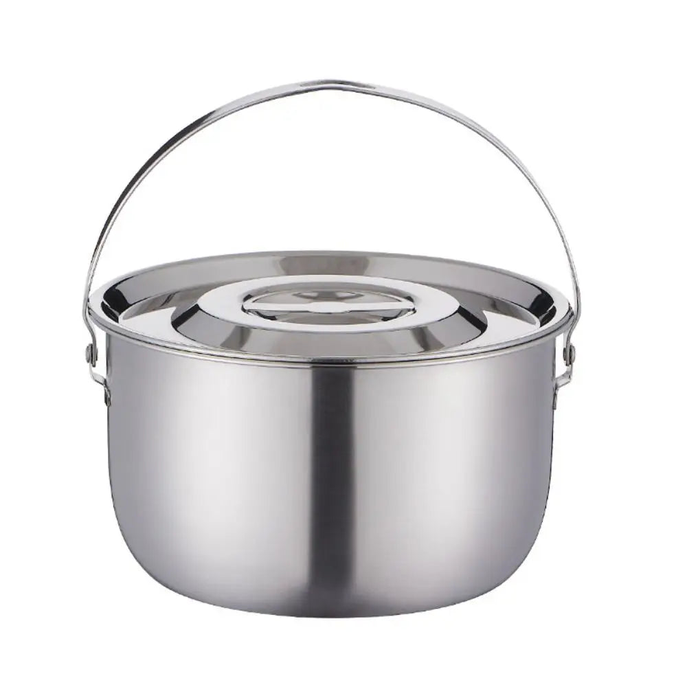 Stainless Steel Outdoor Camping Pot with Handle and Lid 17-26cm Hanging Camping Cookware Durable Multifunctional