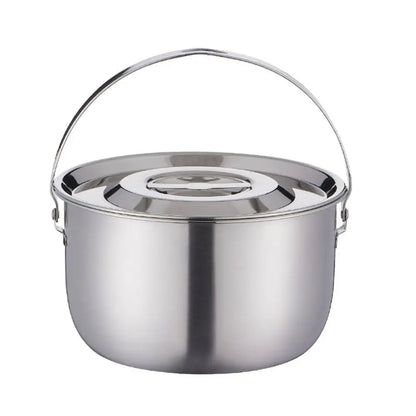 Stainless Steel Outdoor Camping Pot with Handle and Lid 17-26cm Hanging Camping Cookware Durable Multifunctional