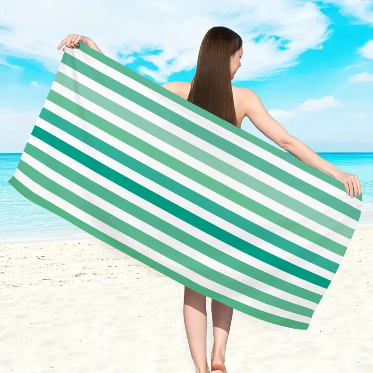 Fashionable Colorful Striped Beach Towel, Quick Drying Absorbent