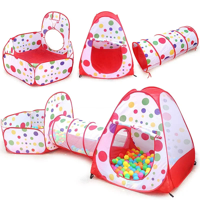 Small Children Foldable Tent with Tunnel and Balls Pit, Baby Play House