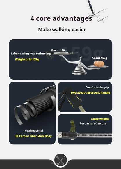 Naturehike 3-Section Trekking Pole 3K Carbon Fiber Ultralight Adjustable EVA Walking Stick Outdoor Hiking Telescopic Pole EXT1