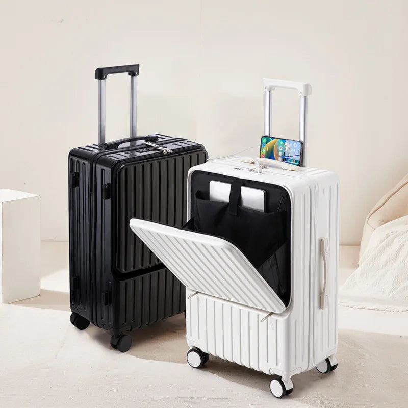 Luggage Large Capacity Trolley Case Universal Wheel Handheld Travel Suitcase Front Open Boarding Box Usb Charging Trolley Case