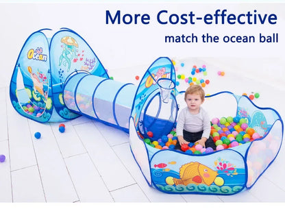 Small Children Foldable Tent with Tunnel and Balls Pit, Baby Play House