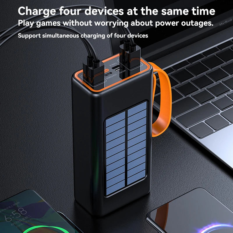Xiaomi 100000mAh Solar Panel Power Bank Fast charging Comes with Four Wire External Battery Pack with Flashlight For Outdoors ﻿
